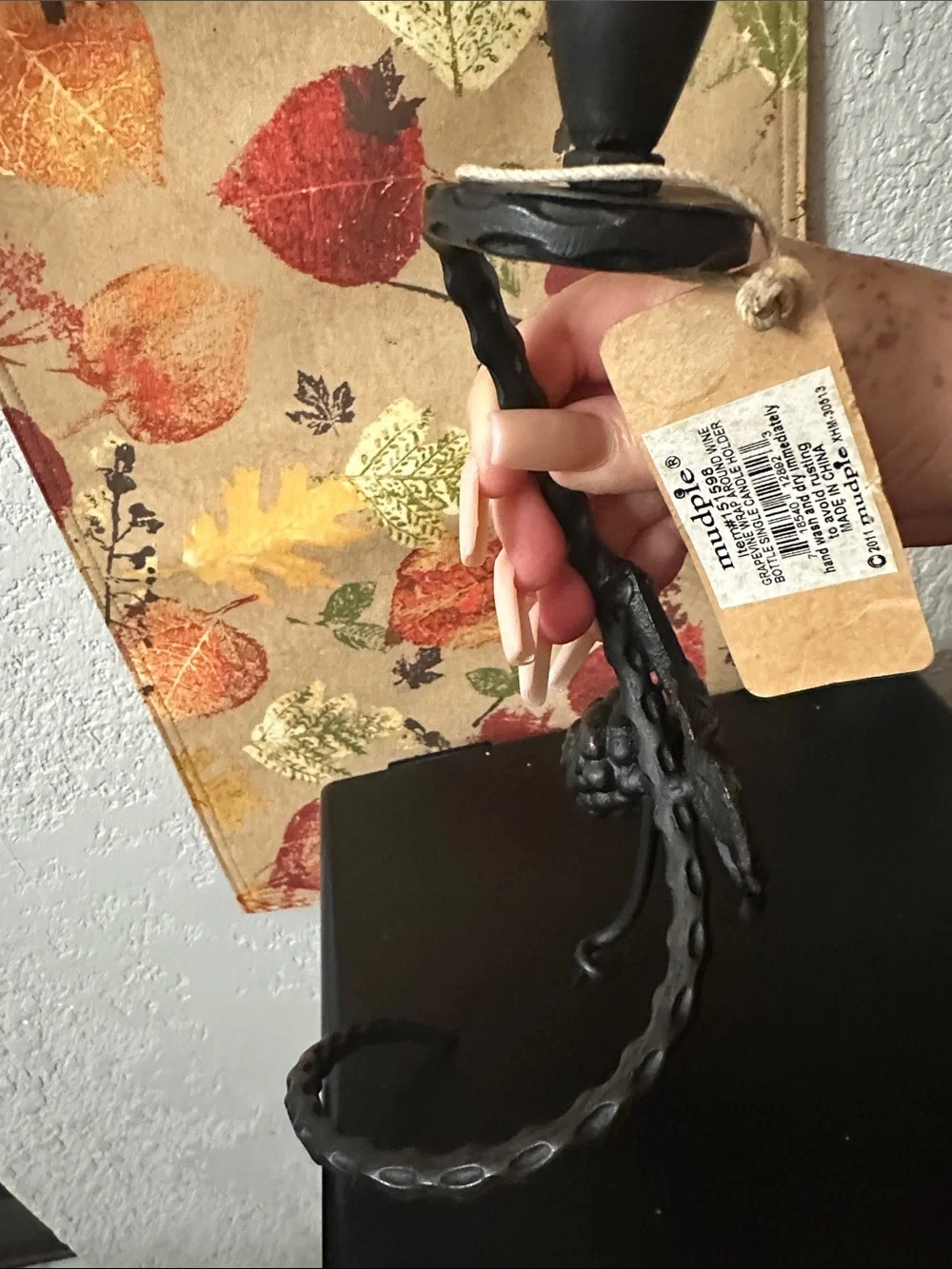 Mud Pie Black Grapevine-Style Leaf Candle Holder